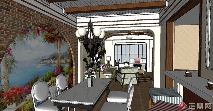 某地中海风格室内客餐厅详细设计su模型(2)