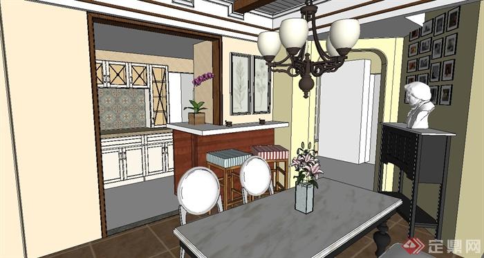某地中海风格室内客餐厅详细设计su模型(3)