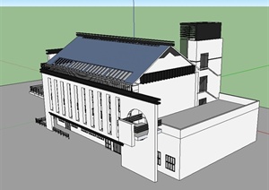 现代中式食堂建筑楼设计SU(草图大师)模型