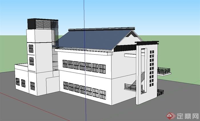 现代中式食堂建筑楼设计su模型(3)