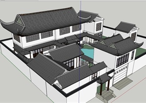 某古典中式风格高档别墅住宅建筑设计SU(草图大师)模型