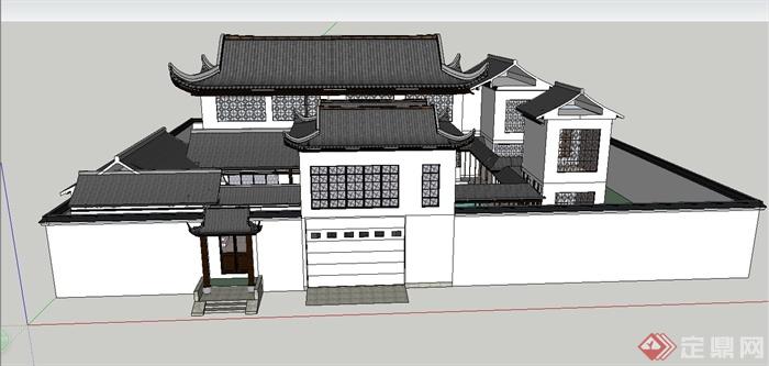 某古典中式风格高档别墅住宅建筑设计SU模型(2)