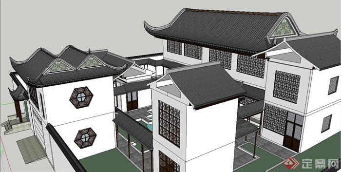 某古典中式风格高档别墅住宅建筑设计SU模型(3)