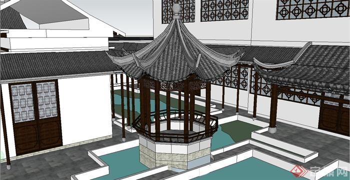 某古典中式风格高档别墅住宅建筑设计SU模型(4)