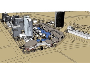 现代风格城市综合体规划建筑设计SU(草图大师)模型