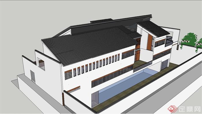 某精致新中式风格会所建筑设计SU模型(6)