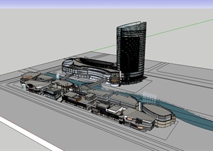 现代风格滨水商业综合体建筑楼设计SU(草图大师)模型