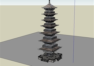 中国古典中式风格多层宝塔建筑SU(草图大师)模型