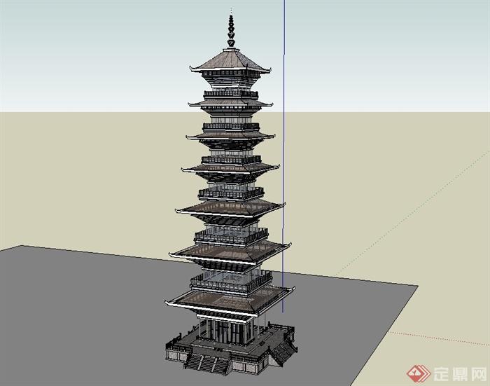 中国古典中式风格多层宝塔建筑su模型(3)