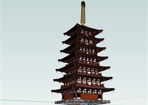 中国古典中式风格精致塔阁楼建筑SU(草图大师)模型