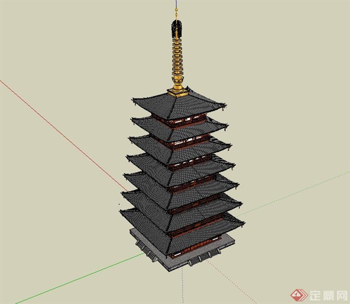 中国古典中式风格精致塔阁楼建筑su模型(2)