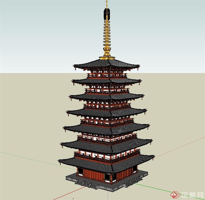 中国古典中式风格精致塔阁楼建筑su模型(3)