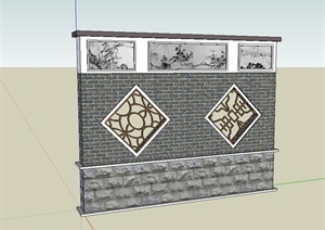 现代中式风格砖砌镂空景墙设计SU(草图大师)模型