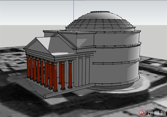 中国古典中式风格独特文化展览建筑设计su模型(3)