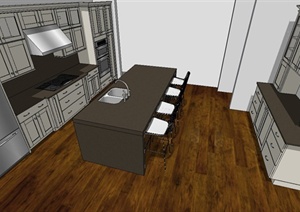 某现代风格厨房室内装饰设计SU(草图大师)模型