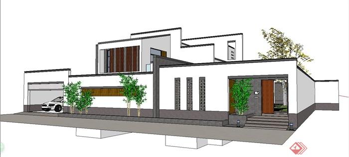 某现代中式风格高档别墅住宅建筑设计SU模型(2)