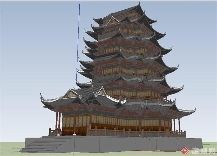 中国古典塔楼设计su精品模型(1)