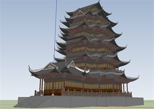 中国古典塔楼设计SU(草图大师)精品模型