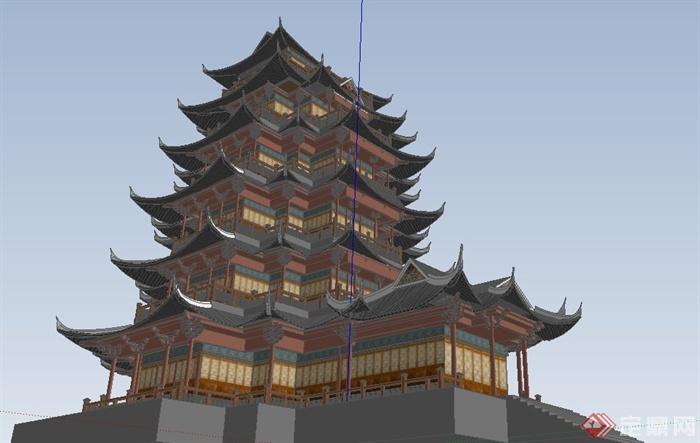 中国古典塔楼设计su精品模型(2)