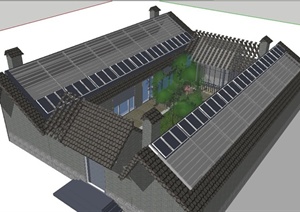 简约中式围和民居建筑及庭院设计SU(草图大师)模型