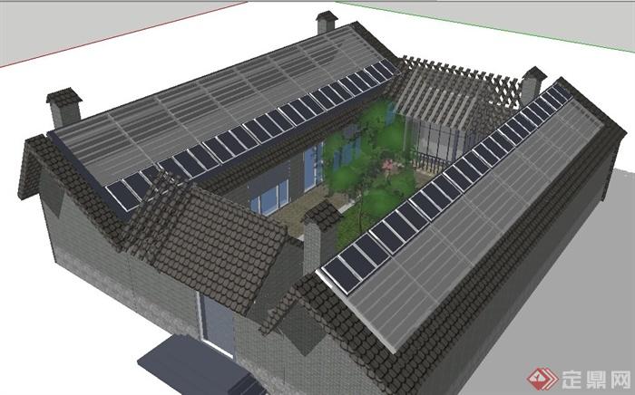 简约中式围和民居建筑及庭院设计su模型(1)
