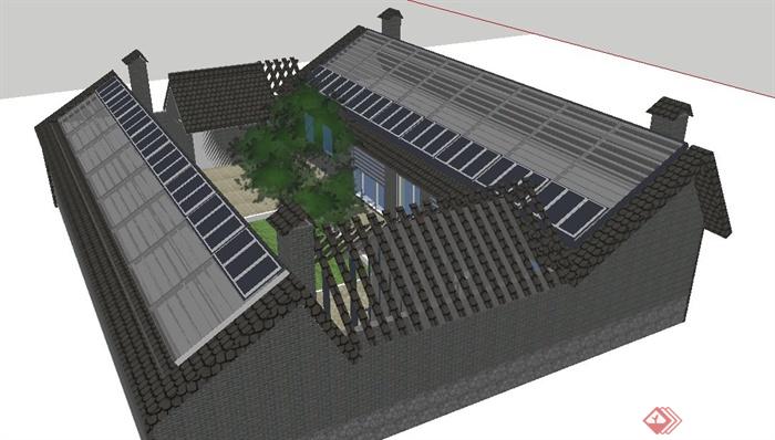 简约中式围和民居建筑及庭院设计su模型(3)