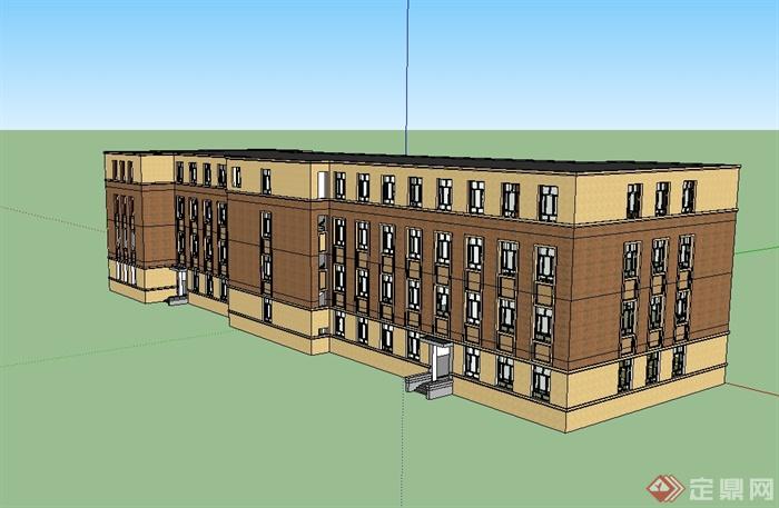 某现代风格多层详细学生宿舍楼建筑设计su模型(3)