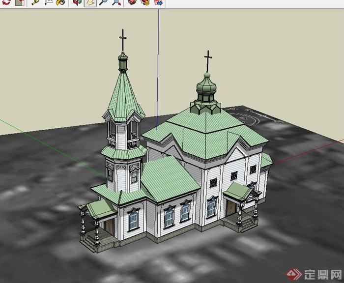 欧式精致详细教堂展览建筑设计su模型(1)