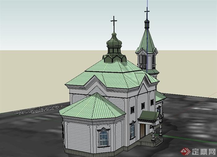欧式精致详细教堂展览建筑设计su模型(3)