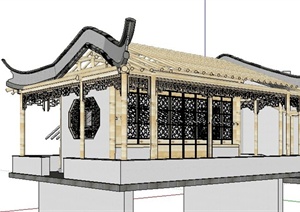 中式木结构水榭SU(草图大师)模型