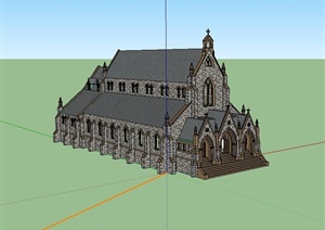 某英式风格贴图教堂建筑楼设计SU(草图大师)模型