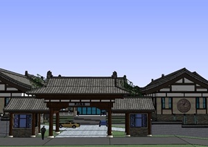 中式风格围和状商业街步行街建筑SU(草图大师)模型
