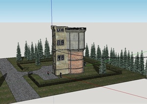 某现代风格工厂独特建筑设计SU(草图大师)模型