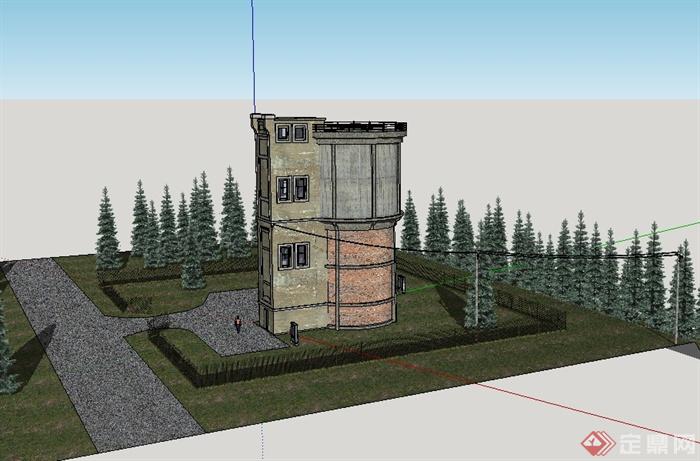 某现代风格工厂独特建筑设计su模型(1)