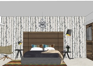 北欧风卧室室内装修设计SU(草图大师)模型