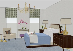 法式卧室空间设计SU(草图大师)模型