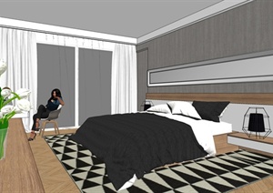 现代风格住宅摩登卧室设计SU(草图大师)模型