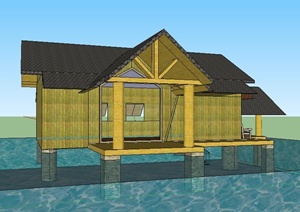 中式水中住宅小屋设计SU(草图大师)模型