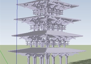 中式五层塔楼结构SU(草图大师)模型