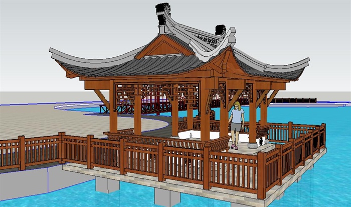 古典中式风格详细廊架水榭设计su模型
