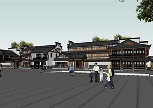 中国古典中式风格沿街商业楼建筑SU(草图大师)模型