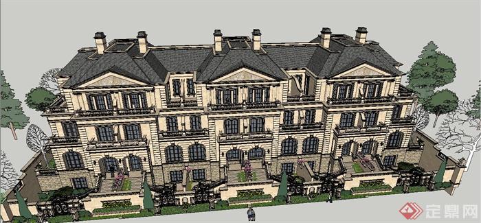 某精致法式联排别墅建筑设计SU模型(3)