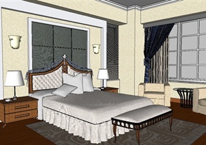 某欧式风格卧室室内家装设计SU(草图大师)模型