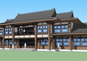 某现代中式风格酒楼建筑设计SU(草图大师)模型