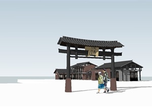 某古典中式风格游客接待中心建筑设计SU(草图大师)模型