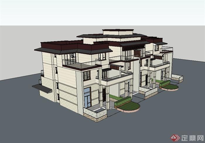 某新古典风格多层联排别墅建筑设计su模型(2)