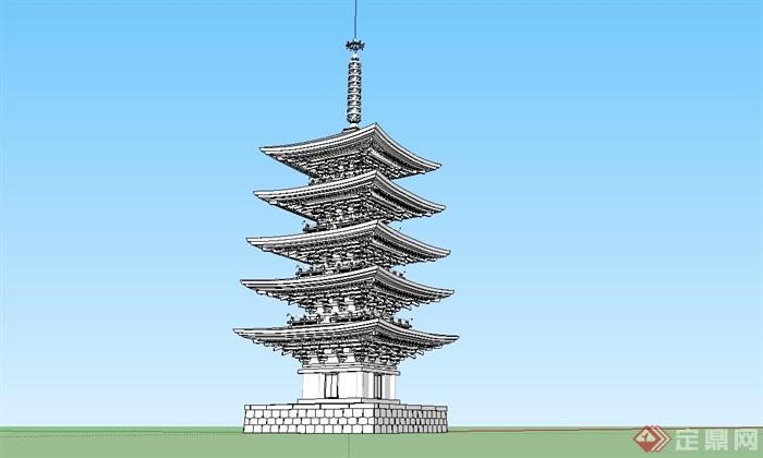 某精细古典中式风格塔楼建筑设计SU模型(1)