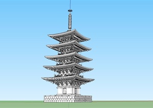 某精细古典中式风格塔楼建筑设计SU(草图大师)模型
