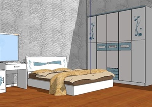 某现代风格双人床以及衣柜设计SU(草图大师)模型