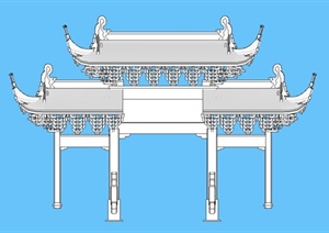 某精致古典中式风格牌坊大门设计SU(草图大师)模型